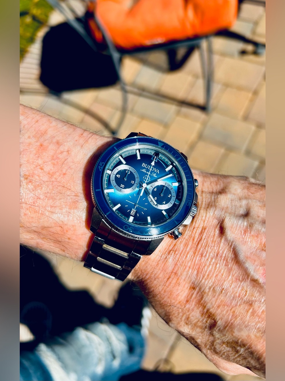 Bulova Marine Star 96B380 Chronograph Blue Dial Men's Watch 45mm FULL-KIT - Picture 14 of 16